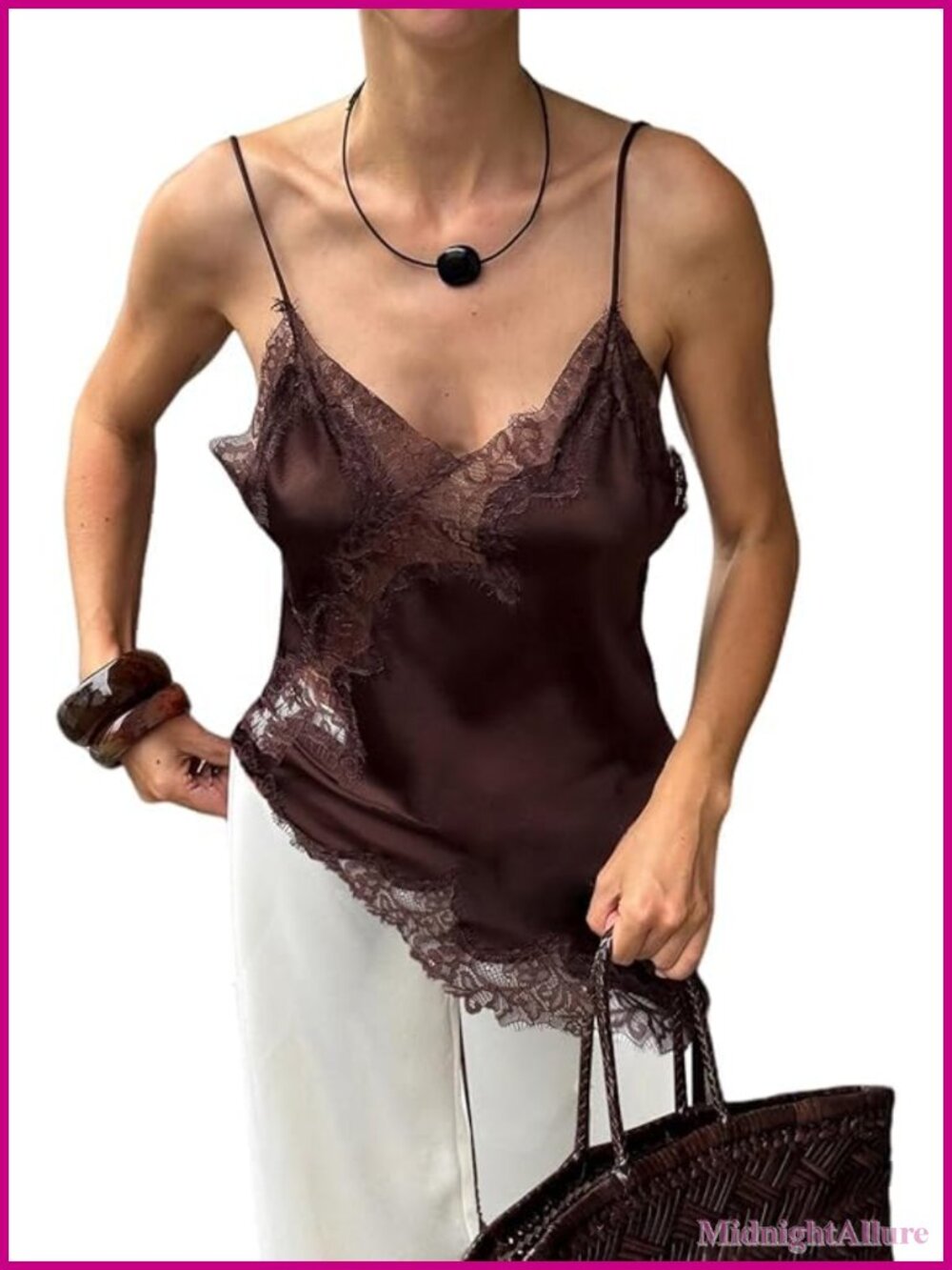 Women's Silk Lace Trim Camisole Satin Tank Top V-Neck Sleeveless